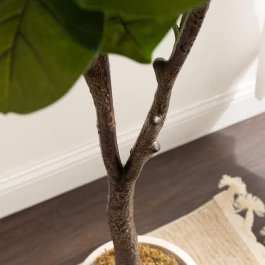 Kate and Laurel 6ft. Fidmont Faux Fiddle Fig Tree with White Planter